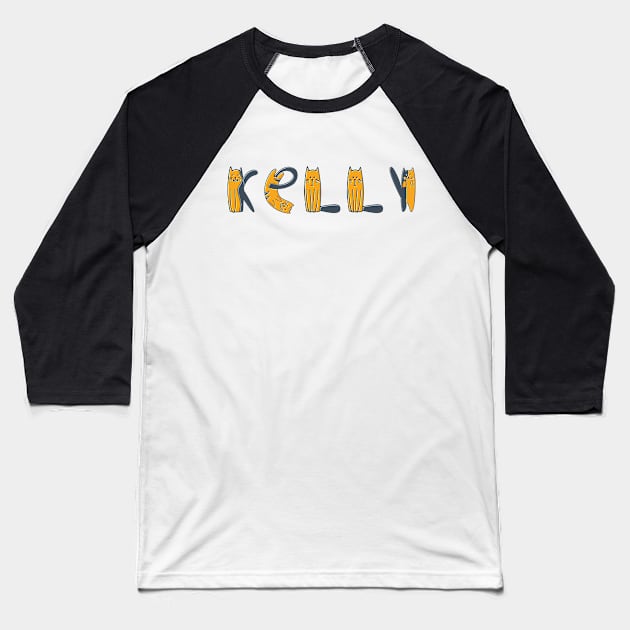 Kelly | Girl Name | Cat Lover | Cat Illustration Baseball T-Shirt by LisaLiza